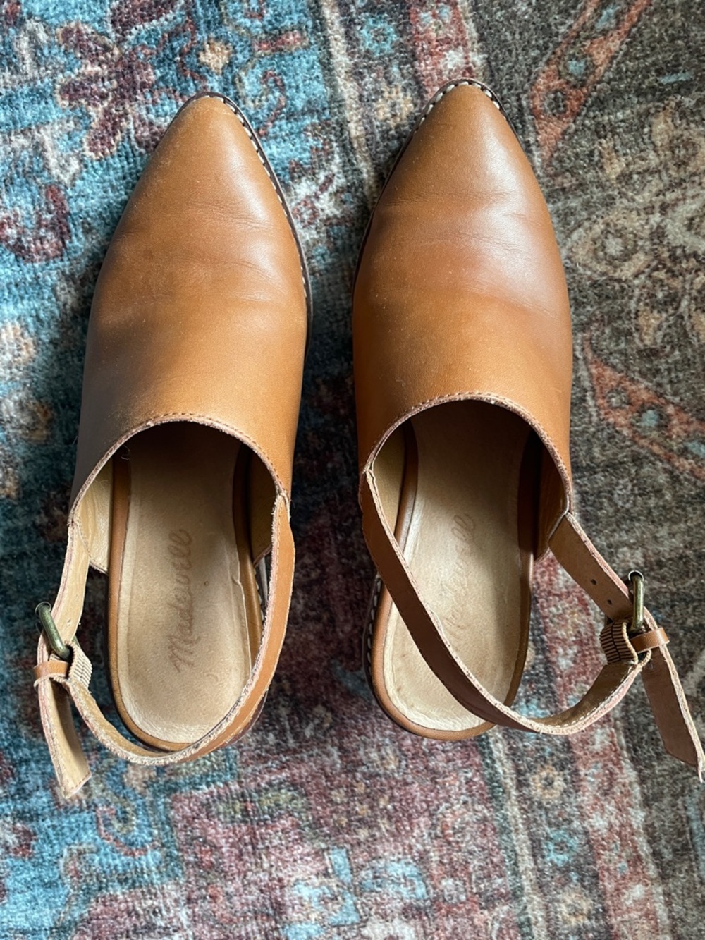 Madewell Cognac Leather Pointed Slingback Mules